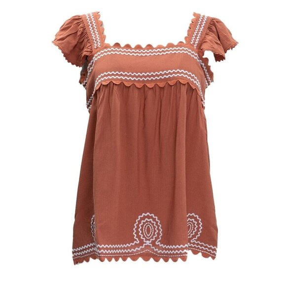 The Ryan Top XS, S, M, L Burnt Orange, White Embroidered
